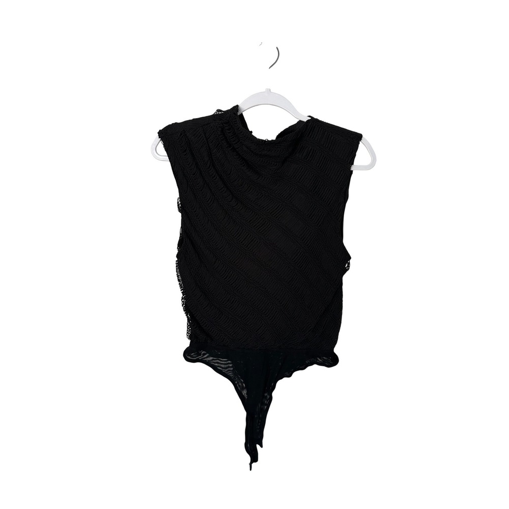 Vici Black Textured Sleeveless Bodysuit Padded Shoulders Keyhole Back‎ Small